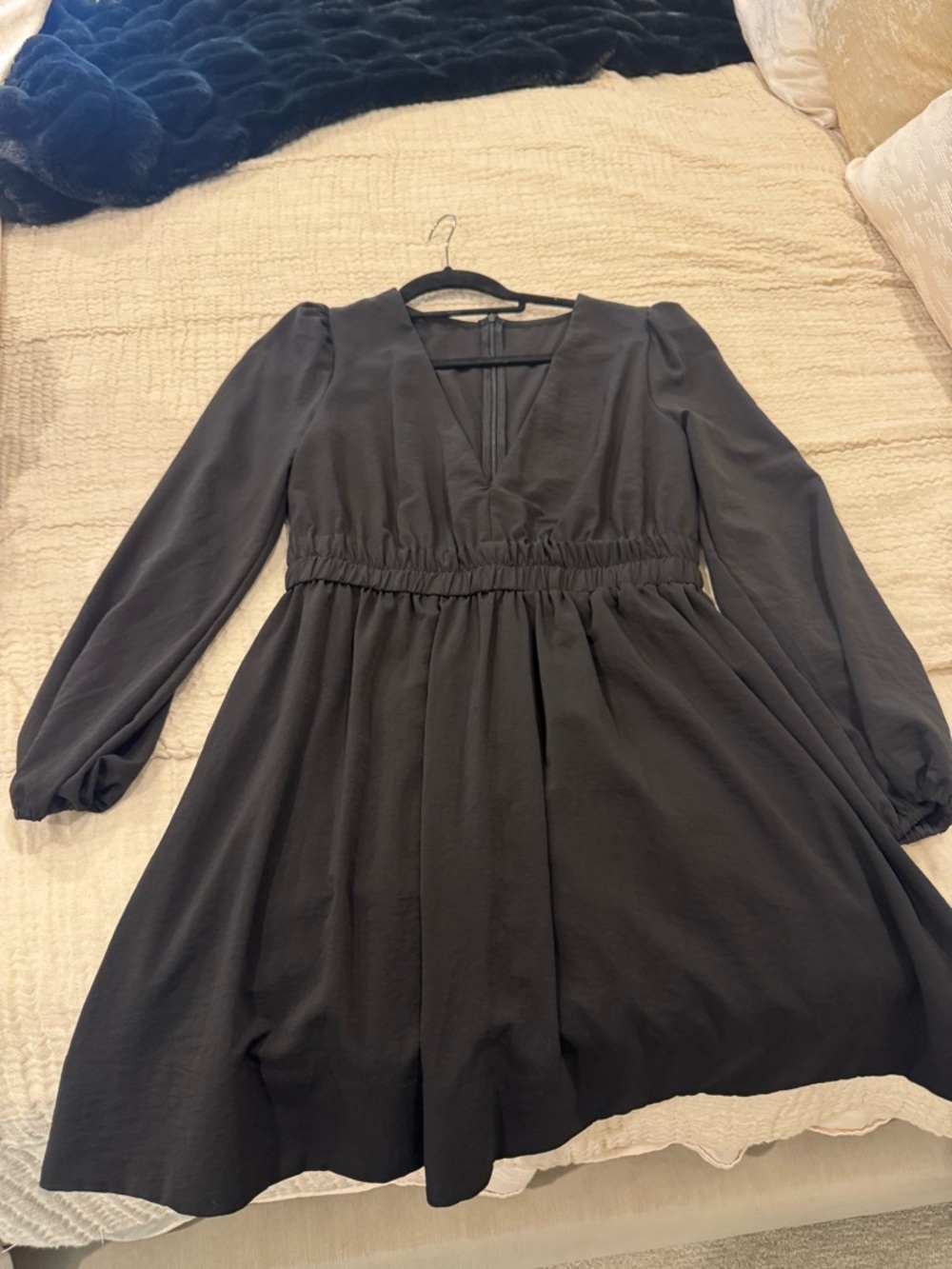 Black Long-Sleeve V-Neck Women's Dress